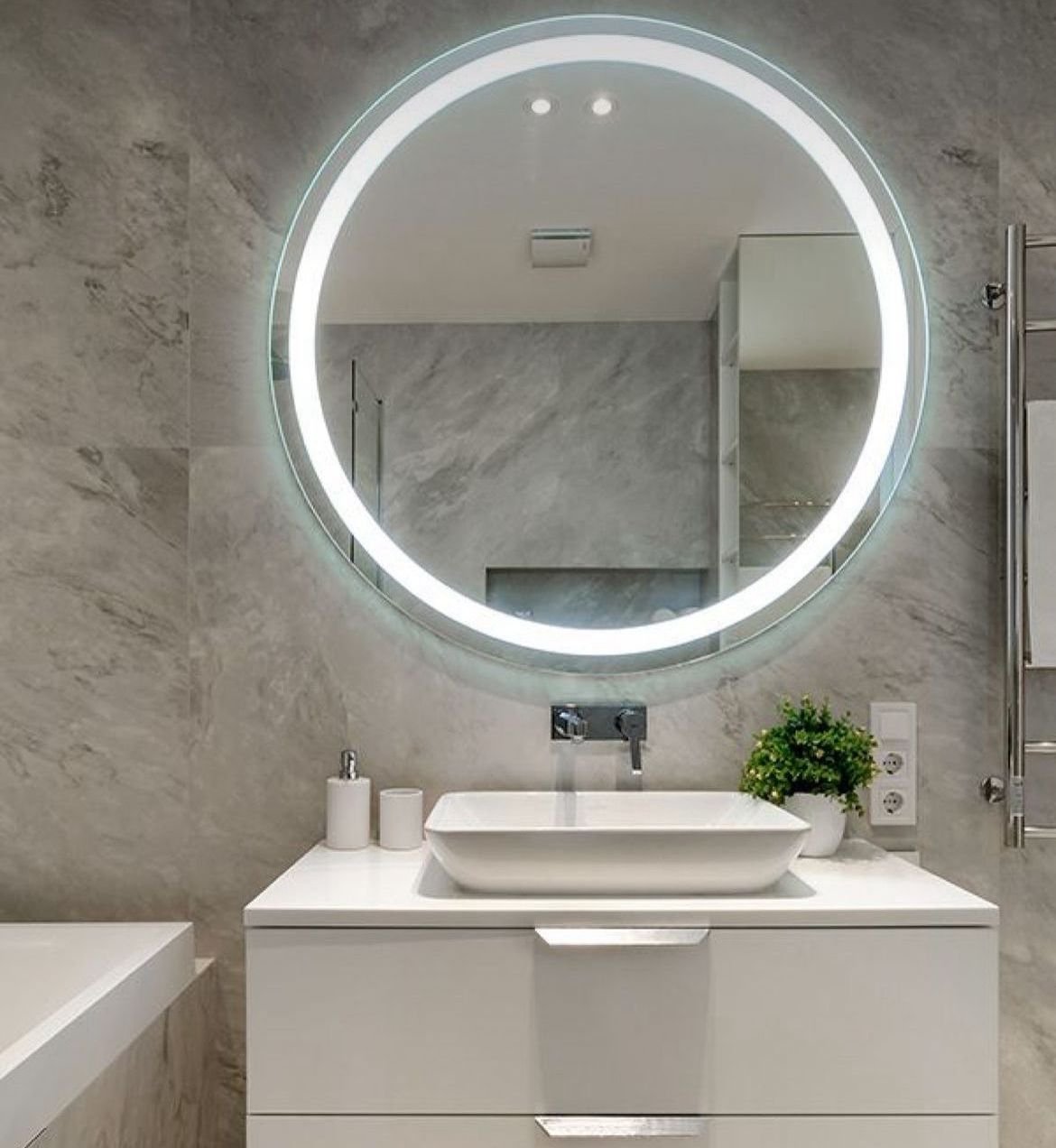 espejo led redondo retroiluminado esmerilado baño living moderno cristalesayd a&d